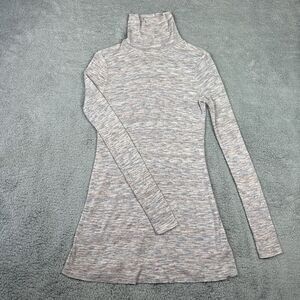 We the Free Top Womens XS Heather Ivory Mix Turtleneck Tunic Slit Back Oversized